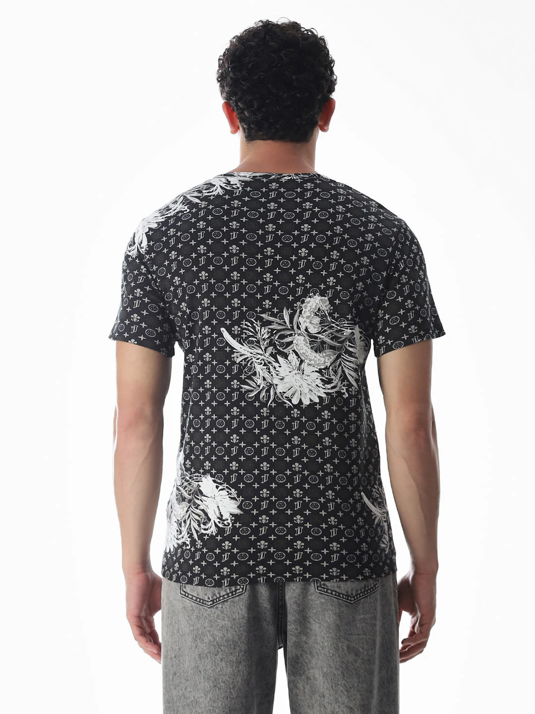 Black Abstract Print Cotton T-shirt - Image 9