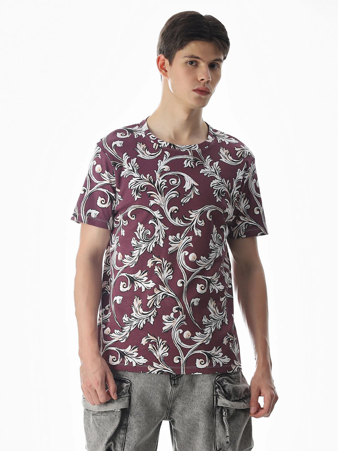 Wine Abstract Print Cotton T-shirt - Image 2