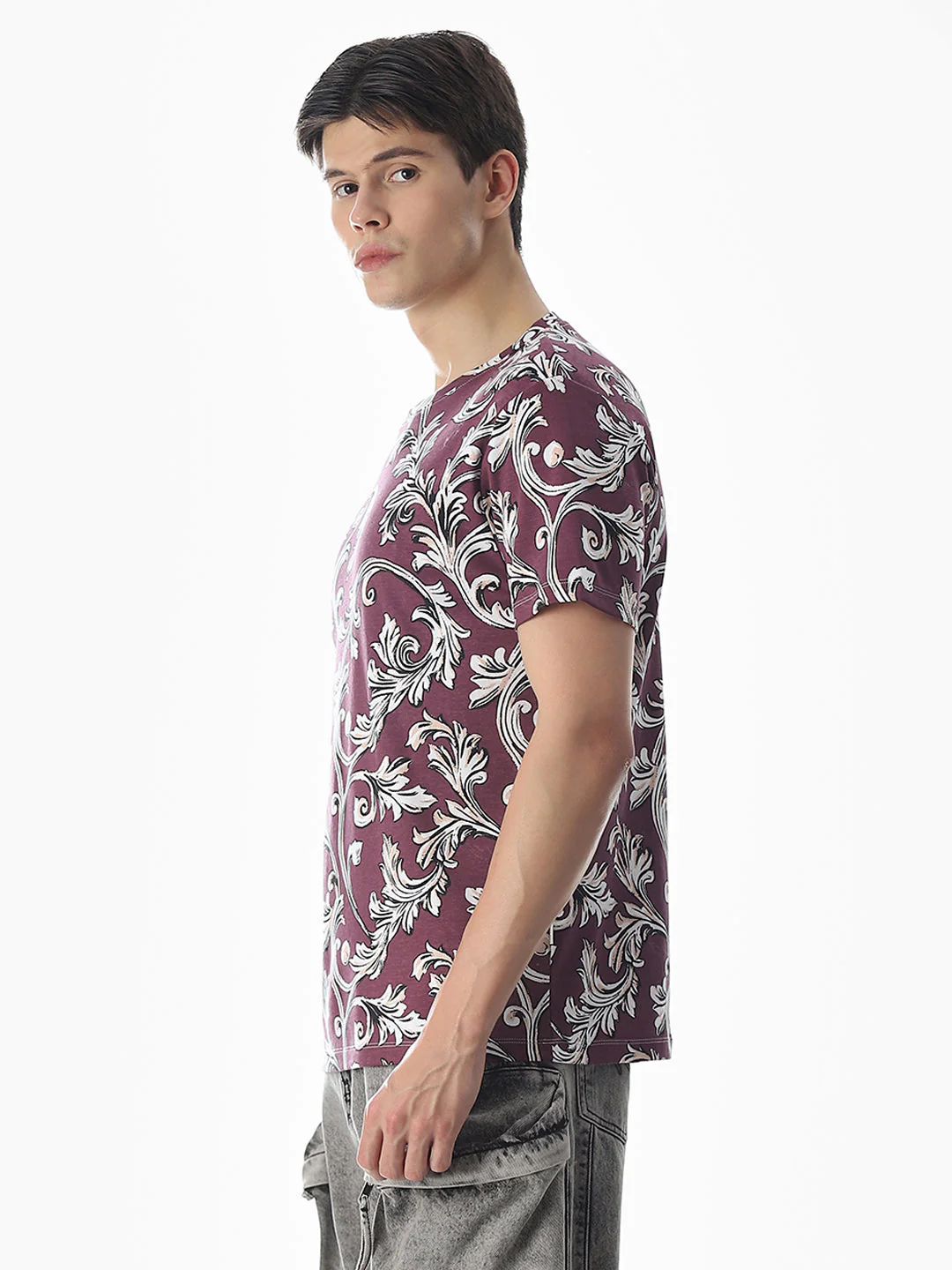 Wine Abstract Print Cotton T-shirt - Image 3