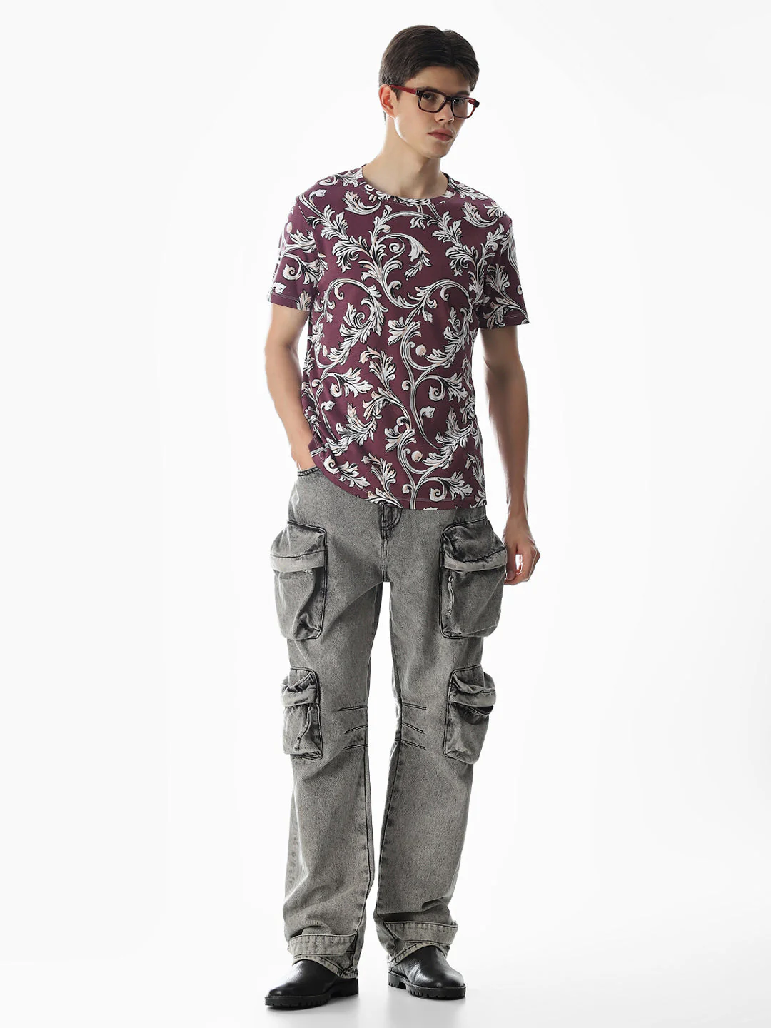 Wine Abstract Print Cotton T-shirt - Image 6