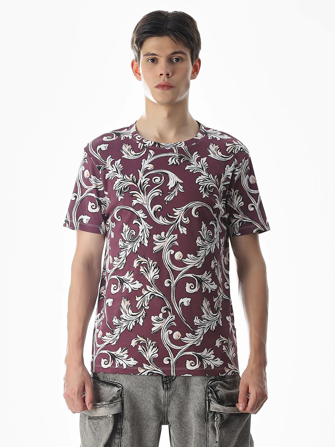 Wine Abstract Print Cotton T-shirt - Image 8