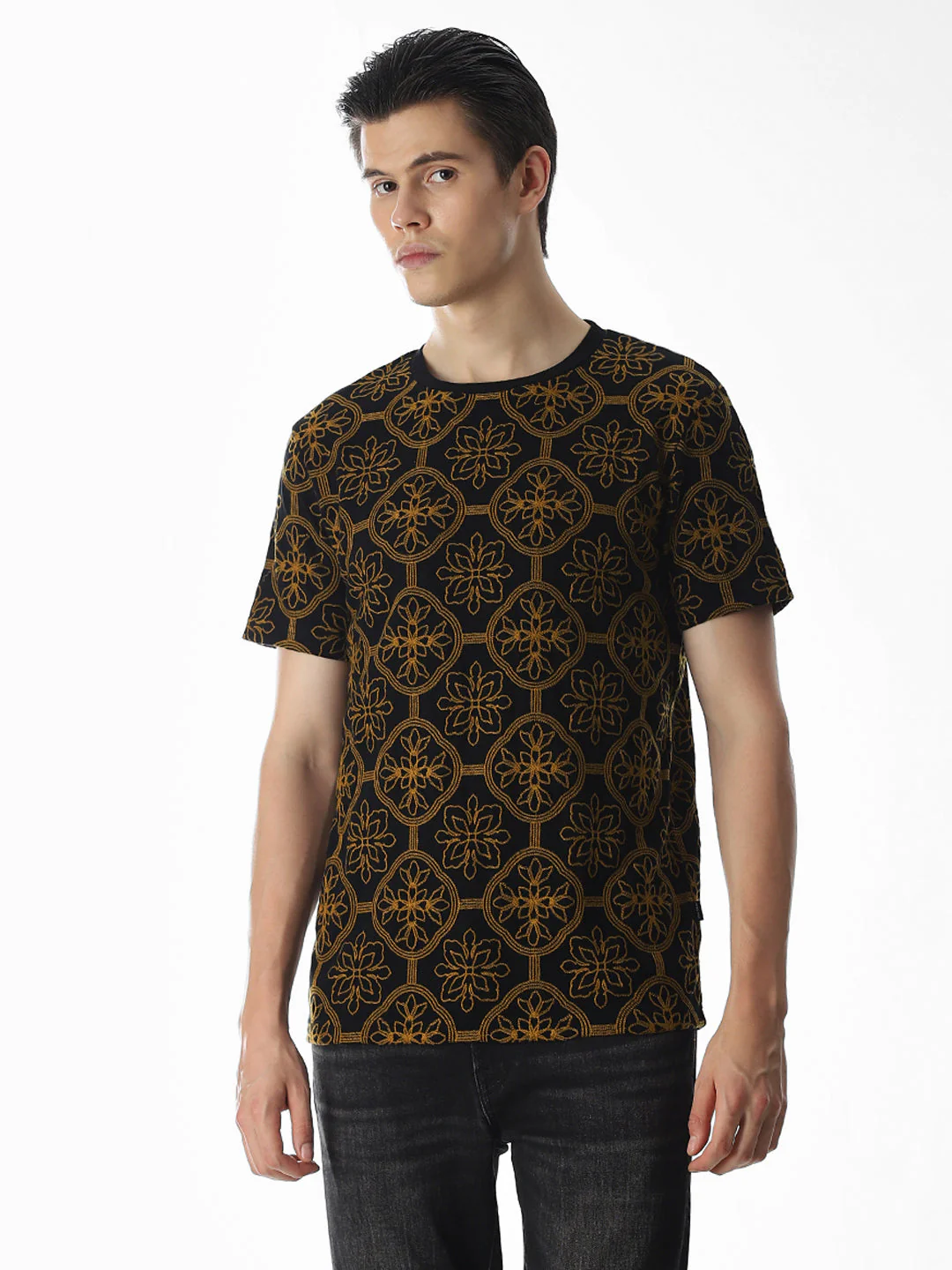 Black Embroidered Cotton T-shirt - Image 2
