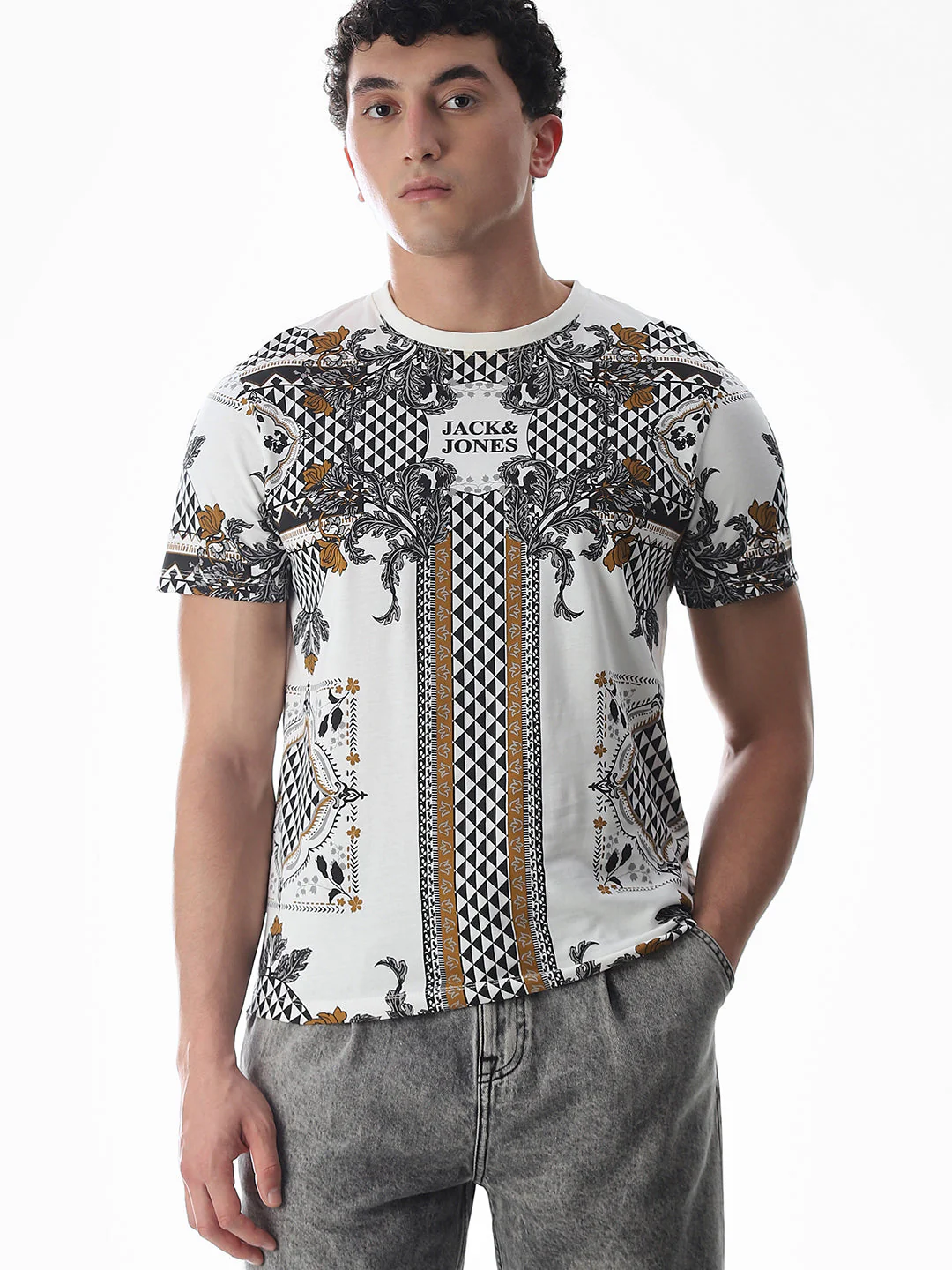 White Printed Cotton T-shirt