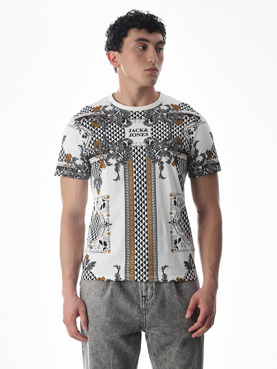 White Printed Cotton T-shirt - Image 2
