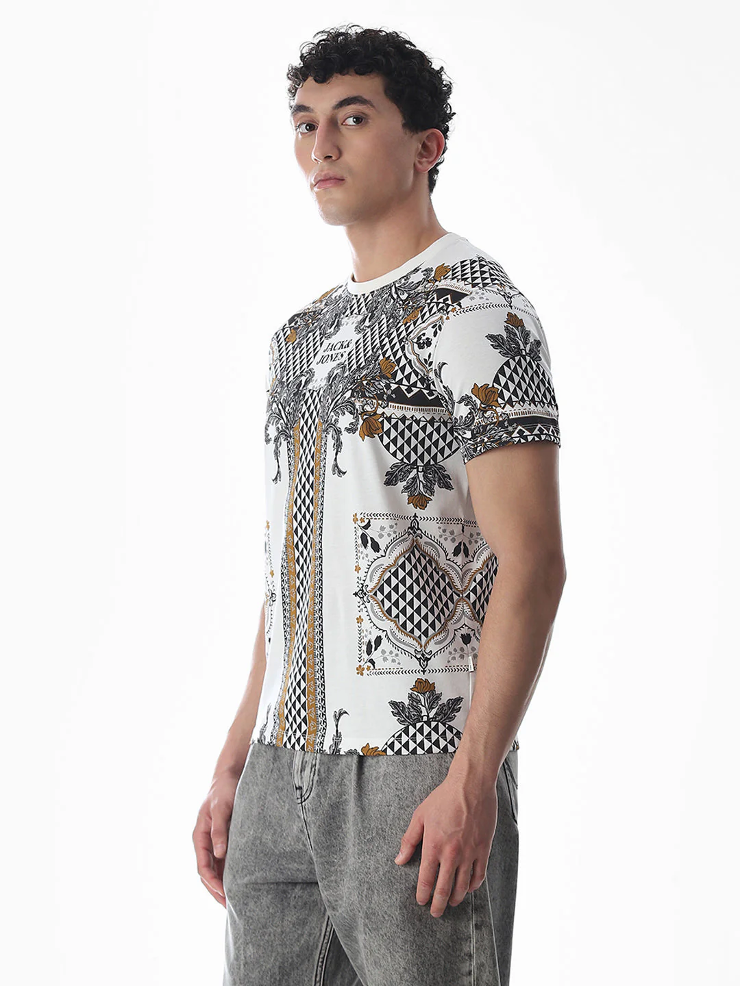 White Printed Cotton T-shirt - Image 3