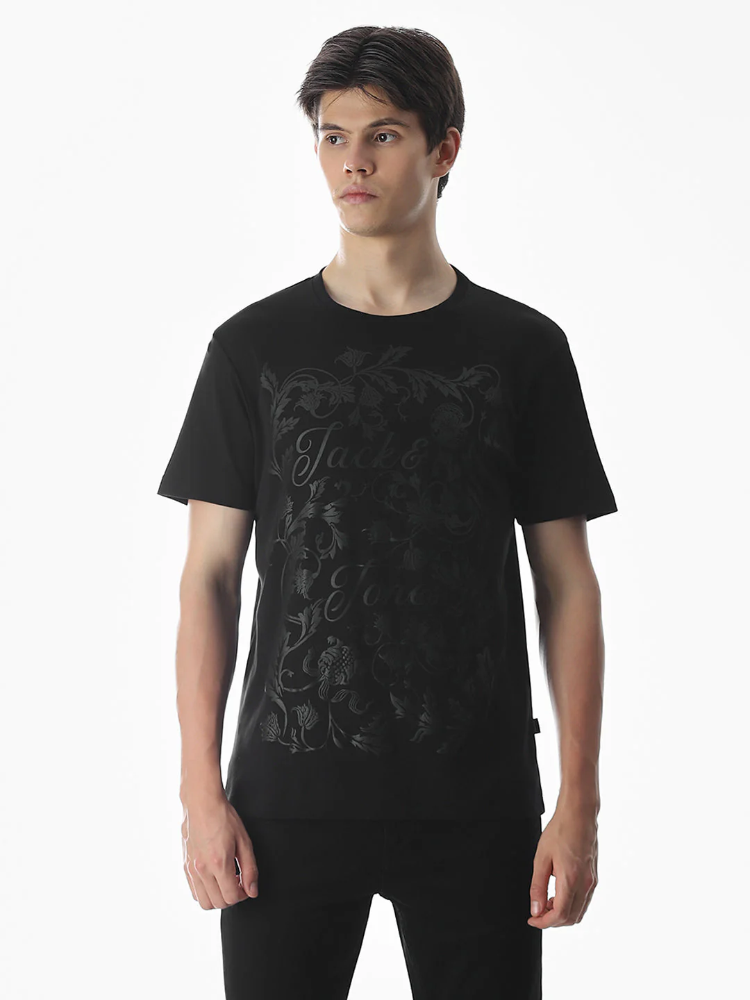 Black Abstract Print Cotton T-shirt - Image 2