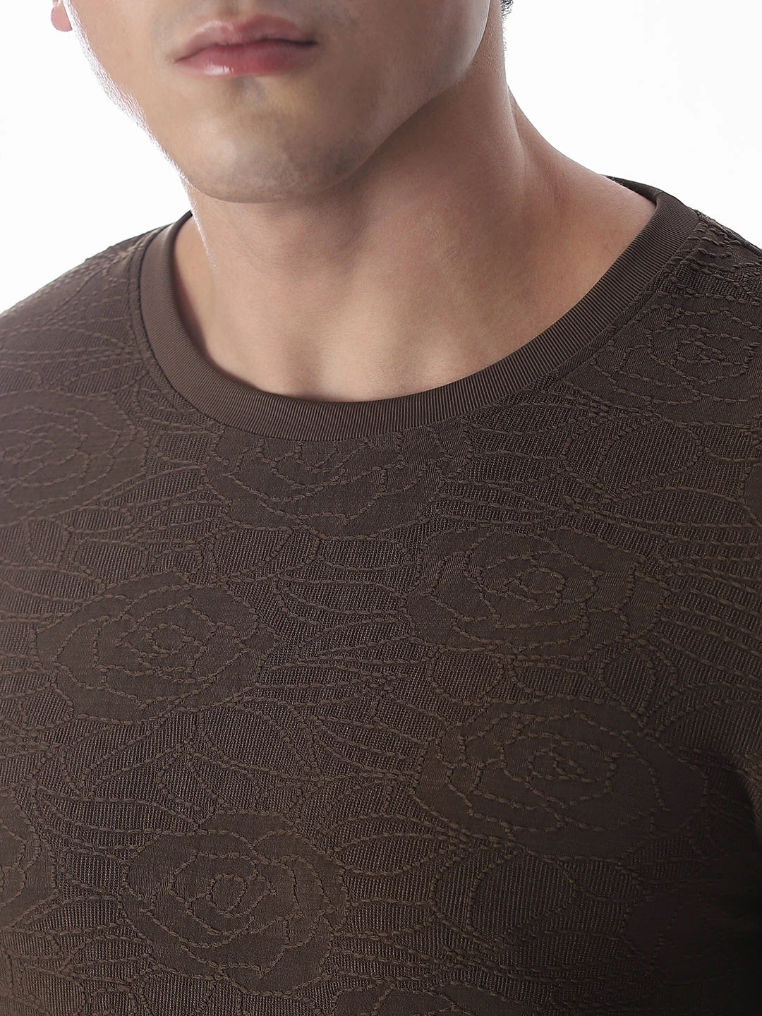 Self-Design Brown Crew Neck T-shirt - Image 5