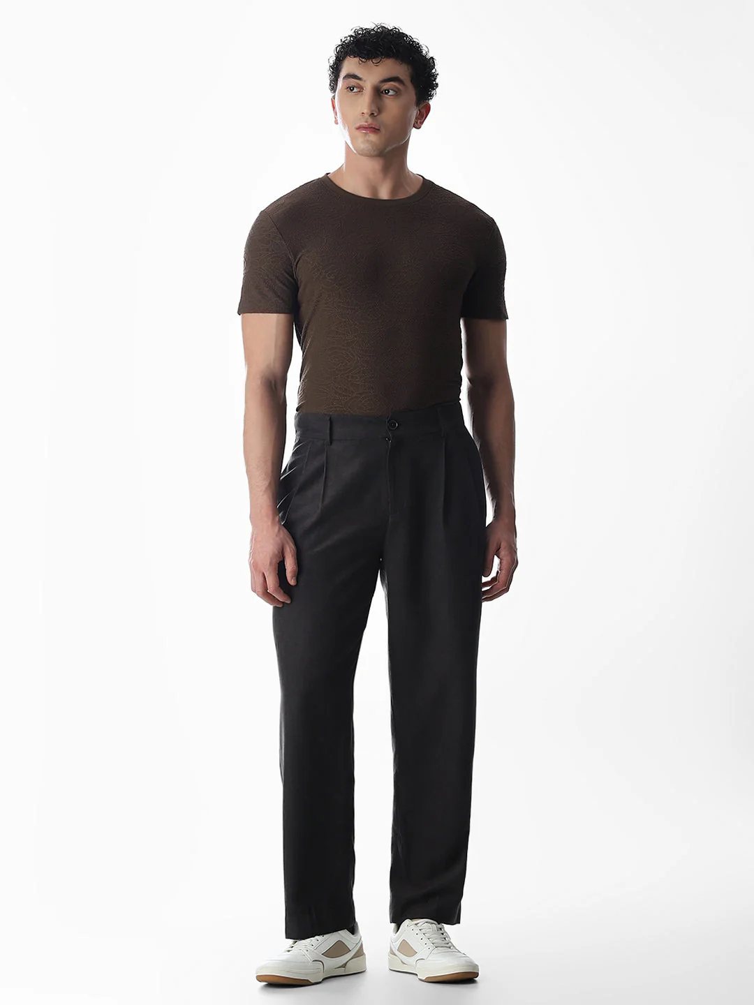 Self-Design Brown Crew Neck T-shirt - Image 6