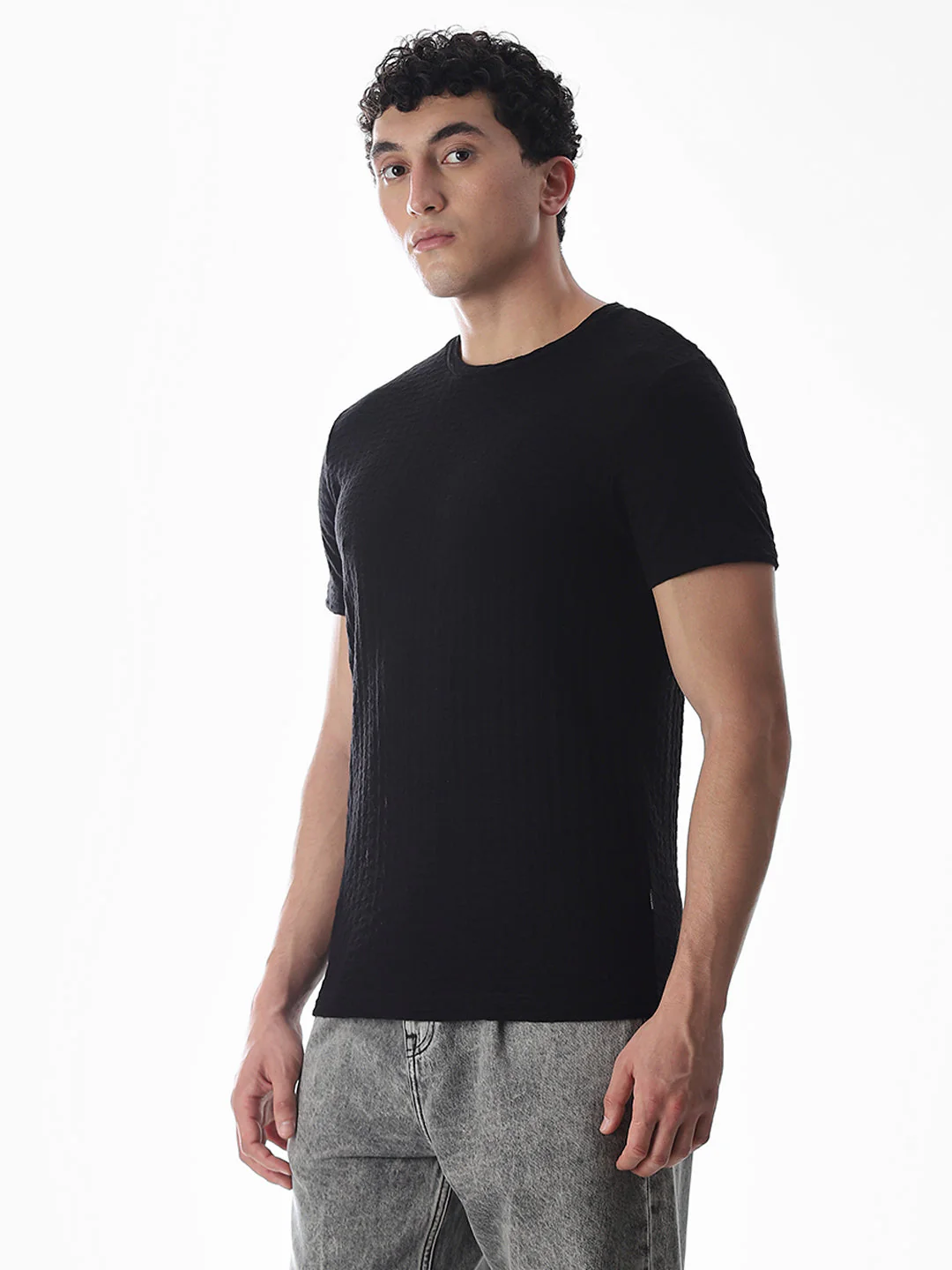 Black Jacquard Crew Neck T-shirt - Image 3
