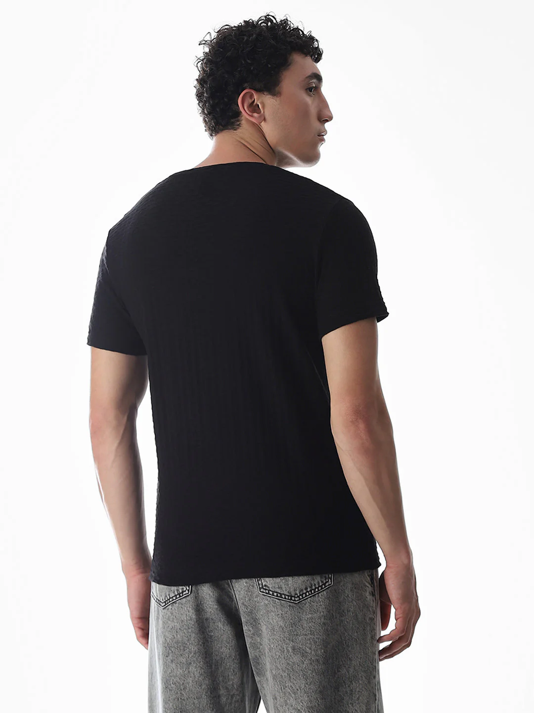 Black Jacquard Crew Neck T-shirt - Image 4