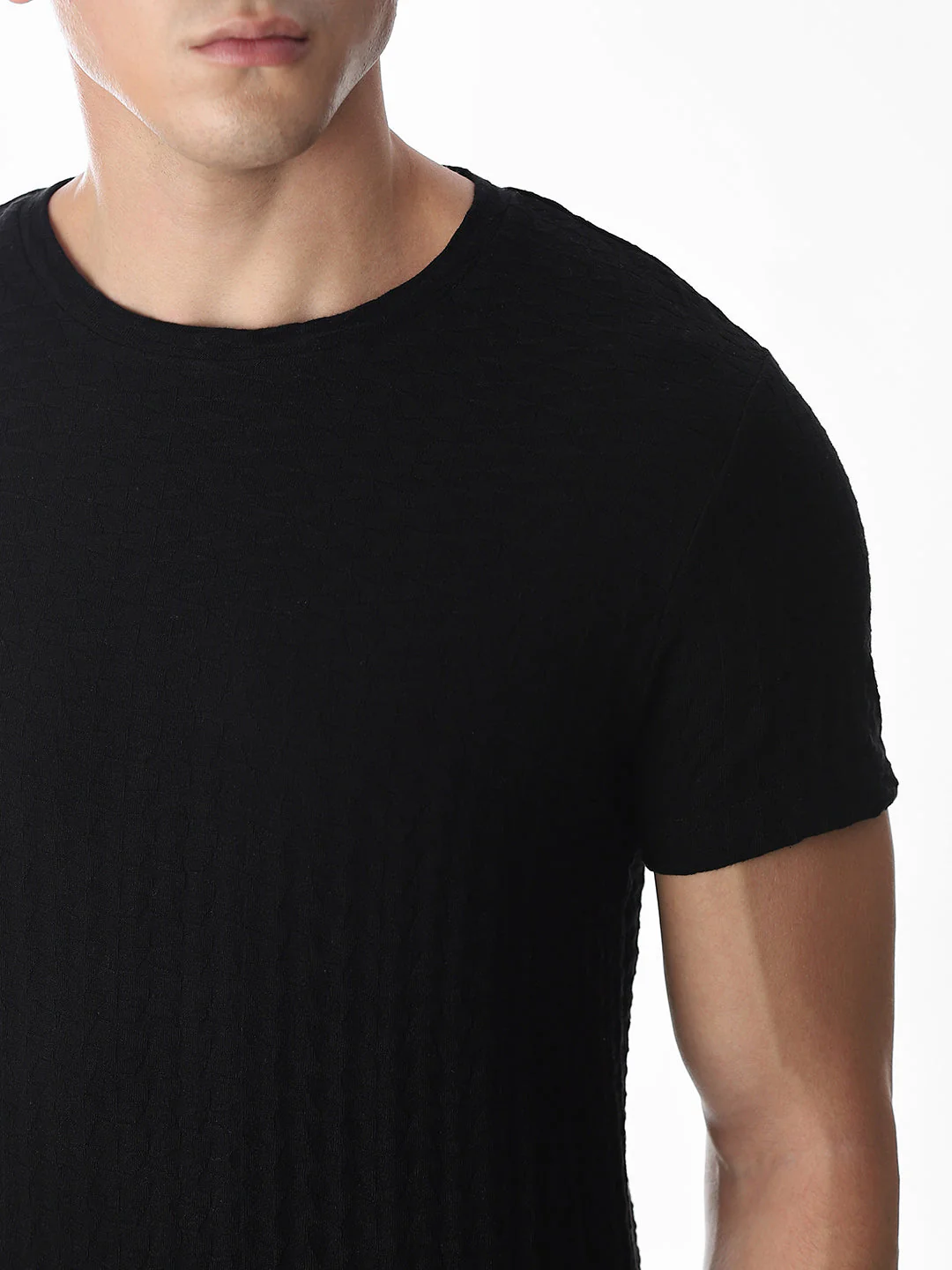 Black Jacquard Crew Neck T-shirt - Image 5