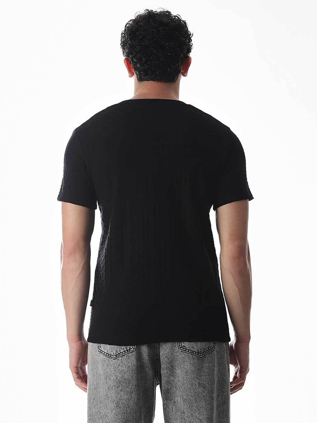 Black Jacquard Crew Neck T-shirt - Image 9