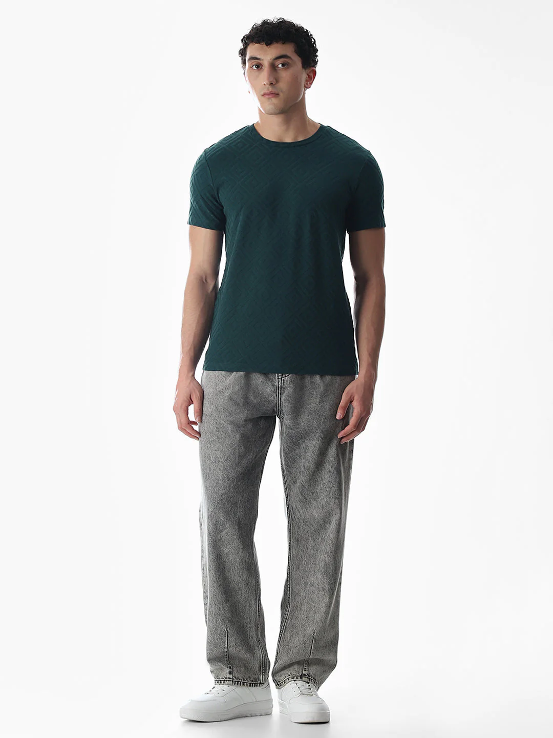 Green Jacquard Crew Neck T-shirt - Image 6