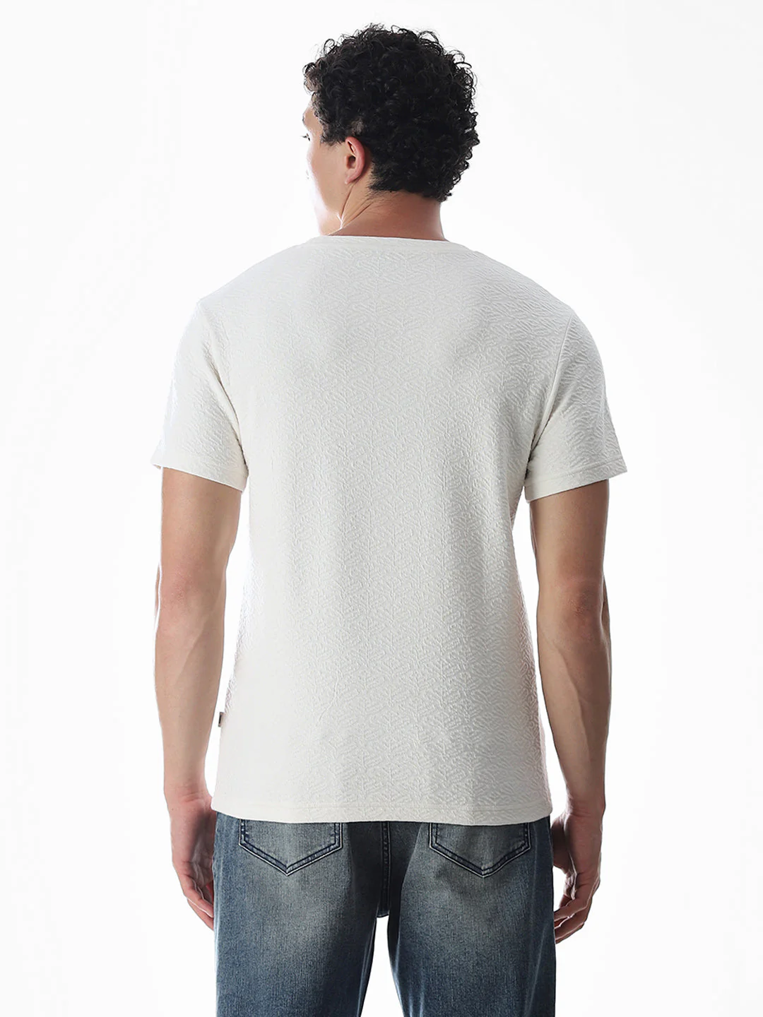 White Jacquard Crew Neck T-shirt - Image 4