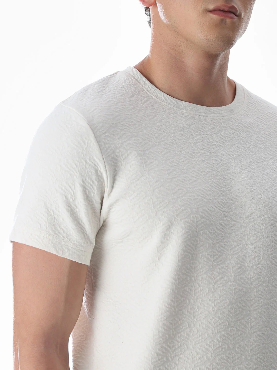 White Jacquard Crew Neck T-shirt - Image 5