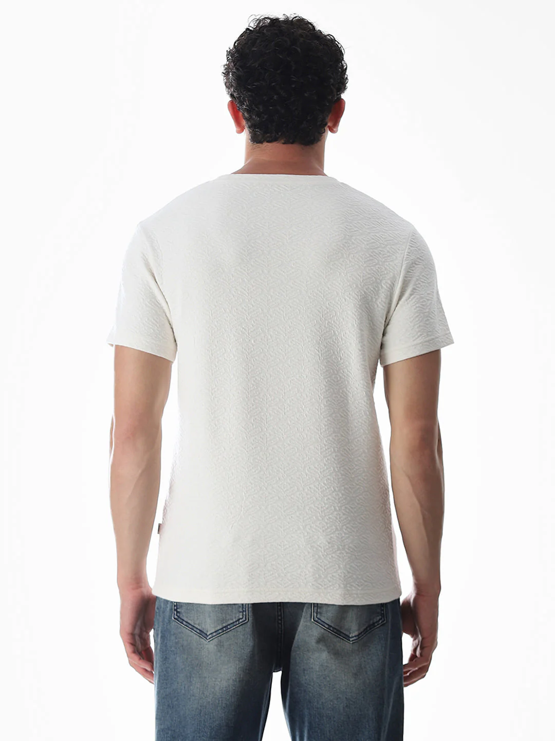 White Jacquard Crew Neck T-shirt - Image 9