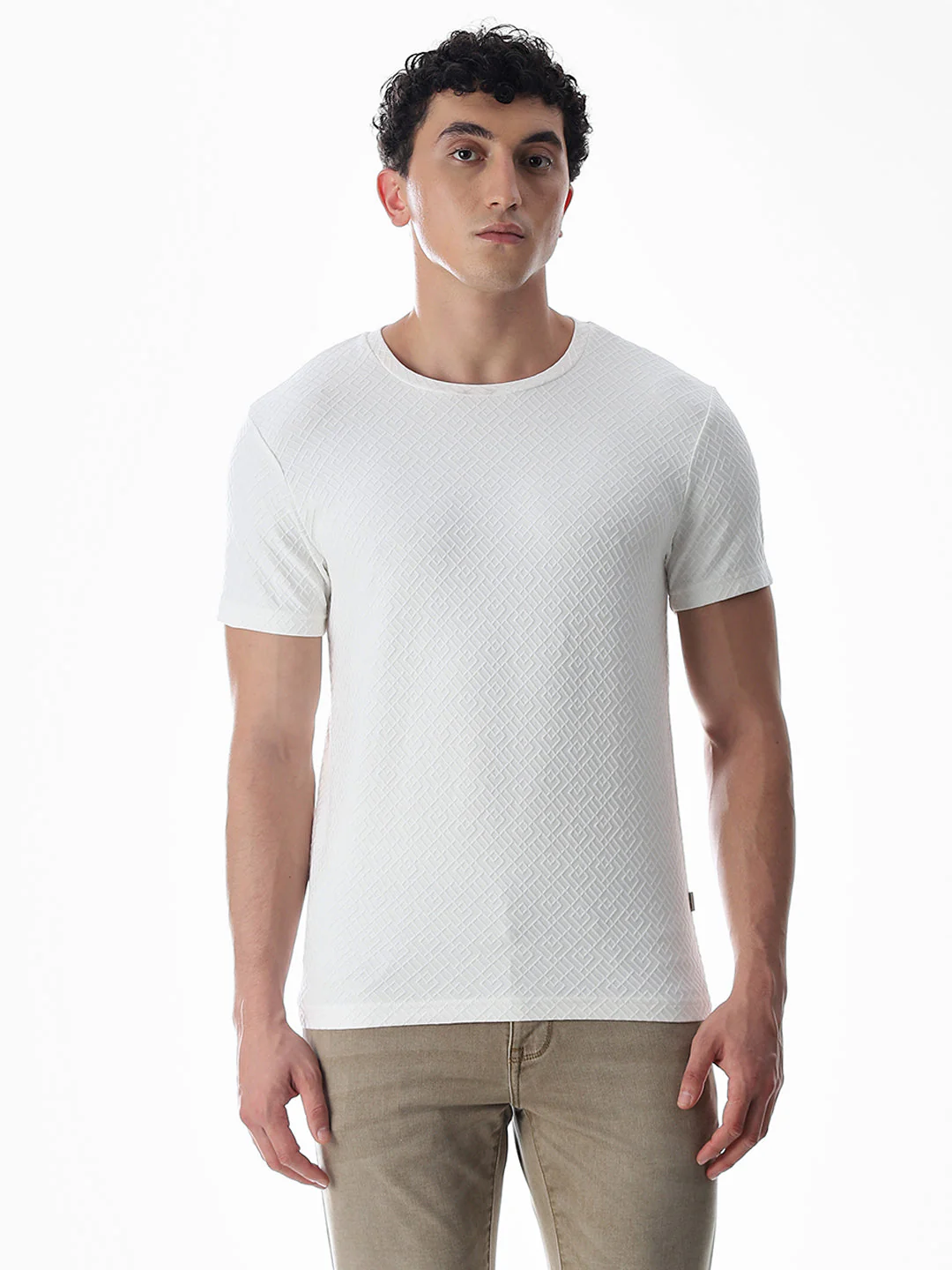 White Jacquard Crew Neck T-shirt - Image 2