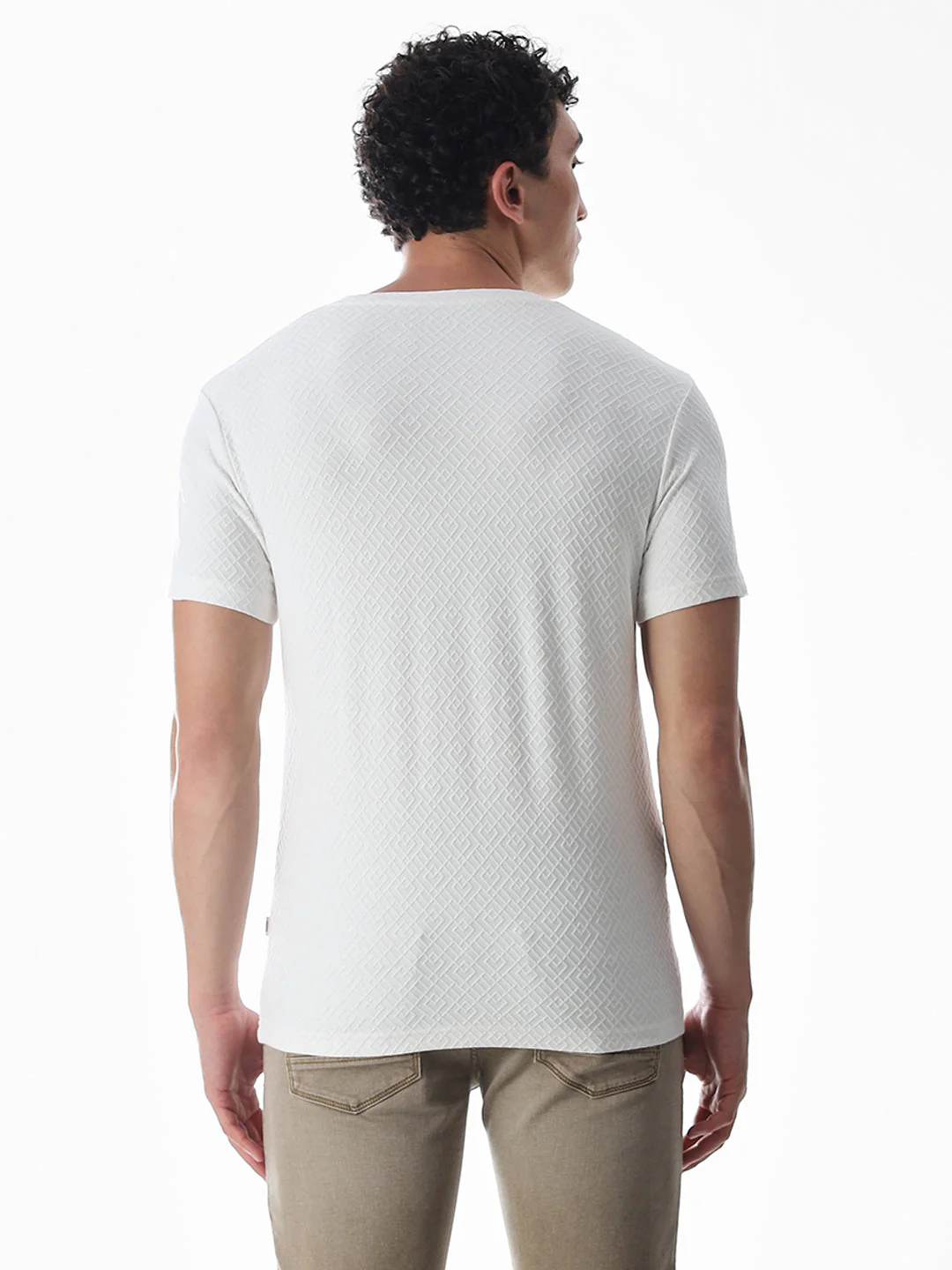 White Jacquard Crew Neck T-shirt - Image 4