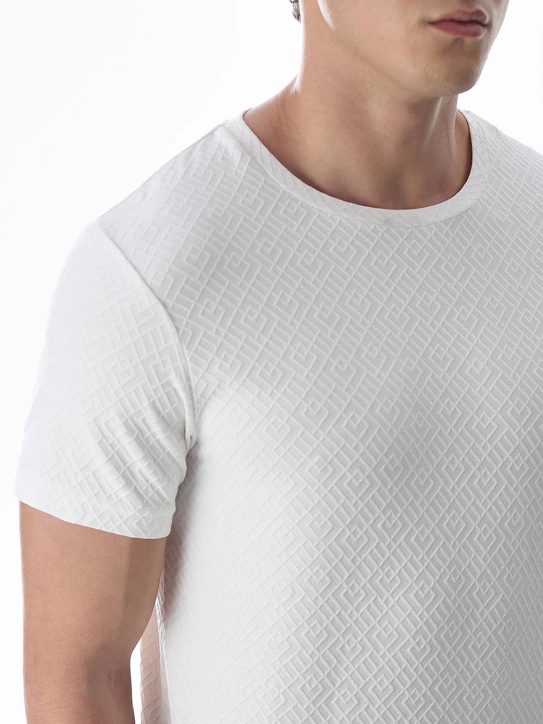 White Jacquard Crew Neck T-shirt - Image 5