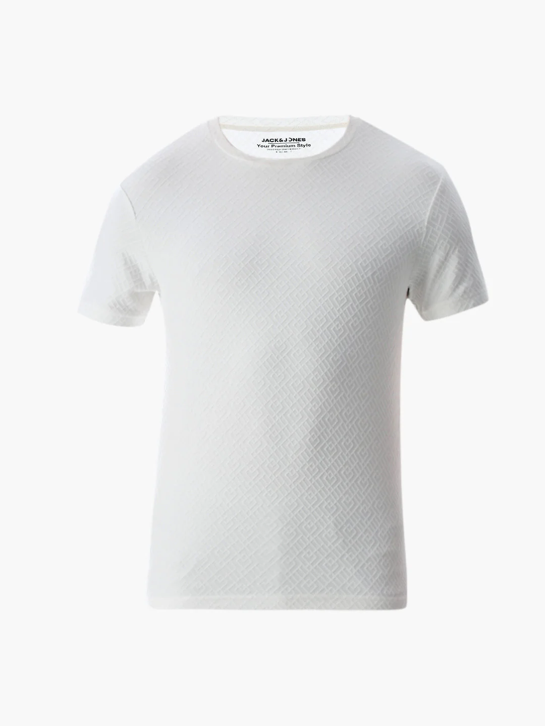 White Jacquard Crew Neck T-shirt - Image 7