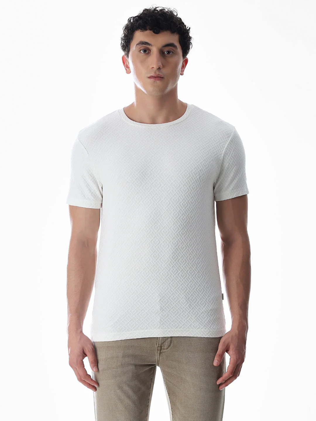 White Jacquard Crew Neck T-shirt - Image 8