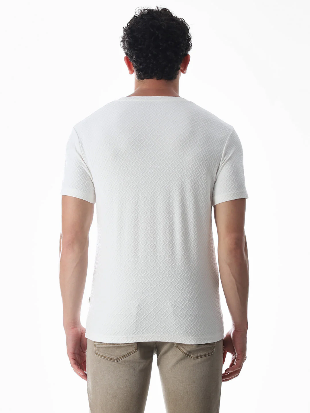 White Jacquard Crew Neck T-shirt - Image 9