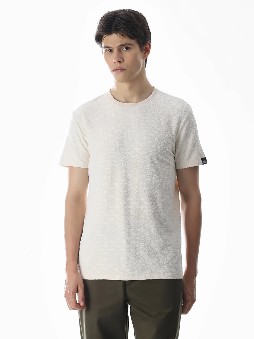 White Jacquard Crew Neck T-shirt - Image 2