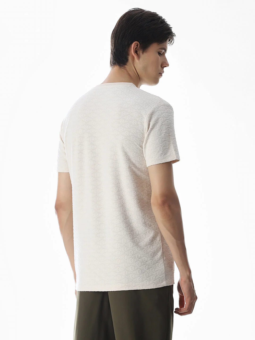 White Jacquard Crew Neck T-shirt - Image 4