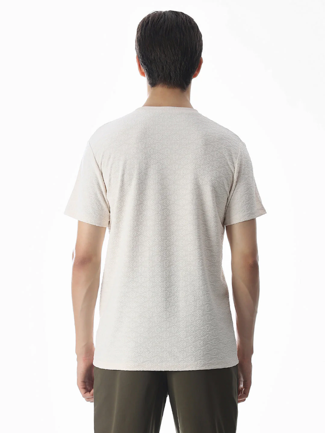 White Jacquard Crew Neck T-shirt - Image 9