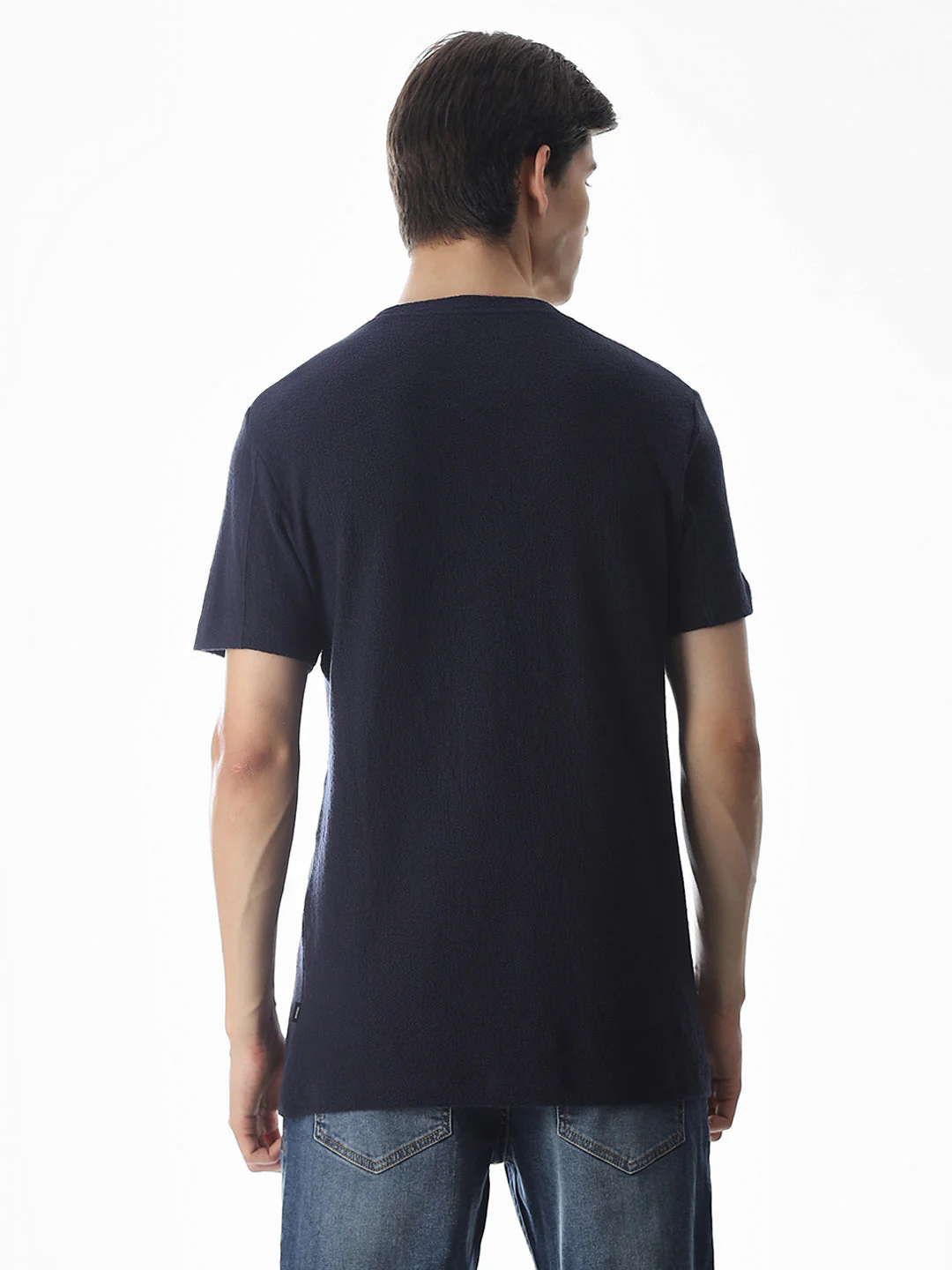 Navy Blue Cotton Crew Neck T-shirt - Image 4