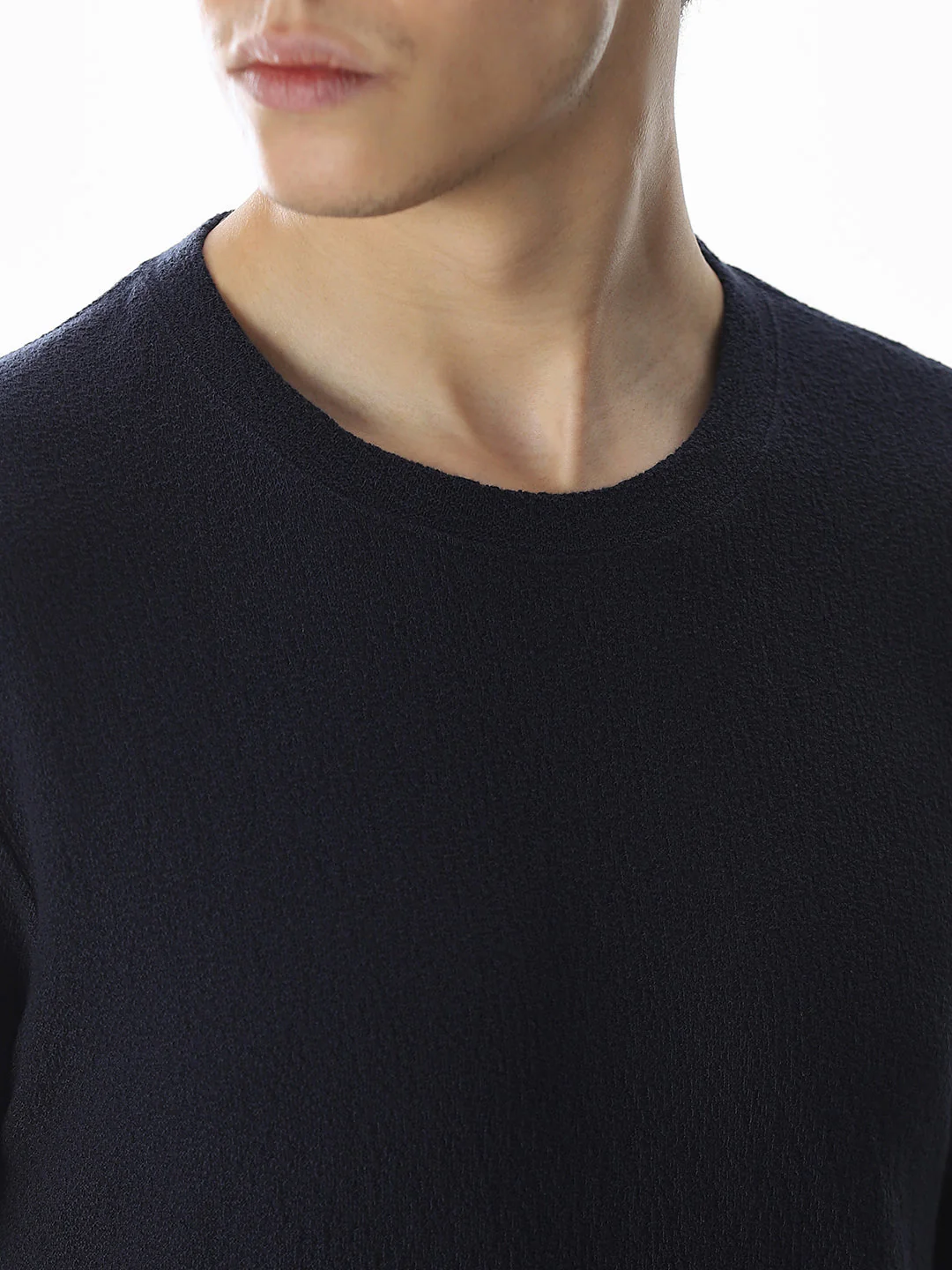 Navy Blue Cotton Crew Neck T-shirt - Image 5