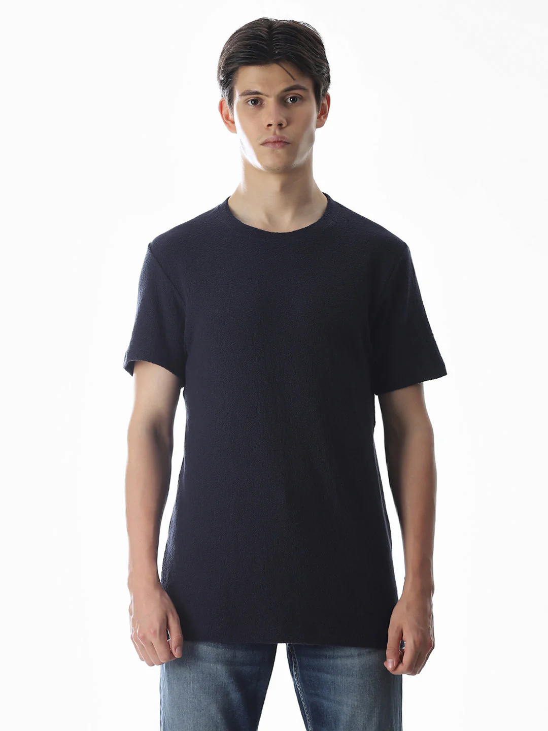 Navy Blue Cotton Crew Neck T-shirt - Image 8