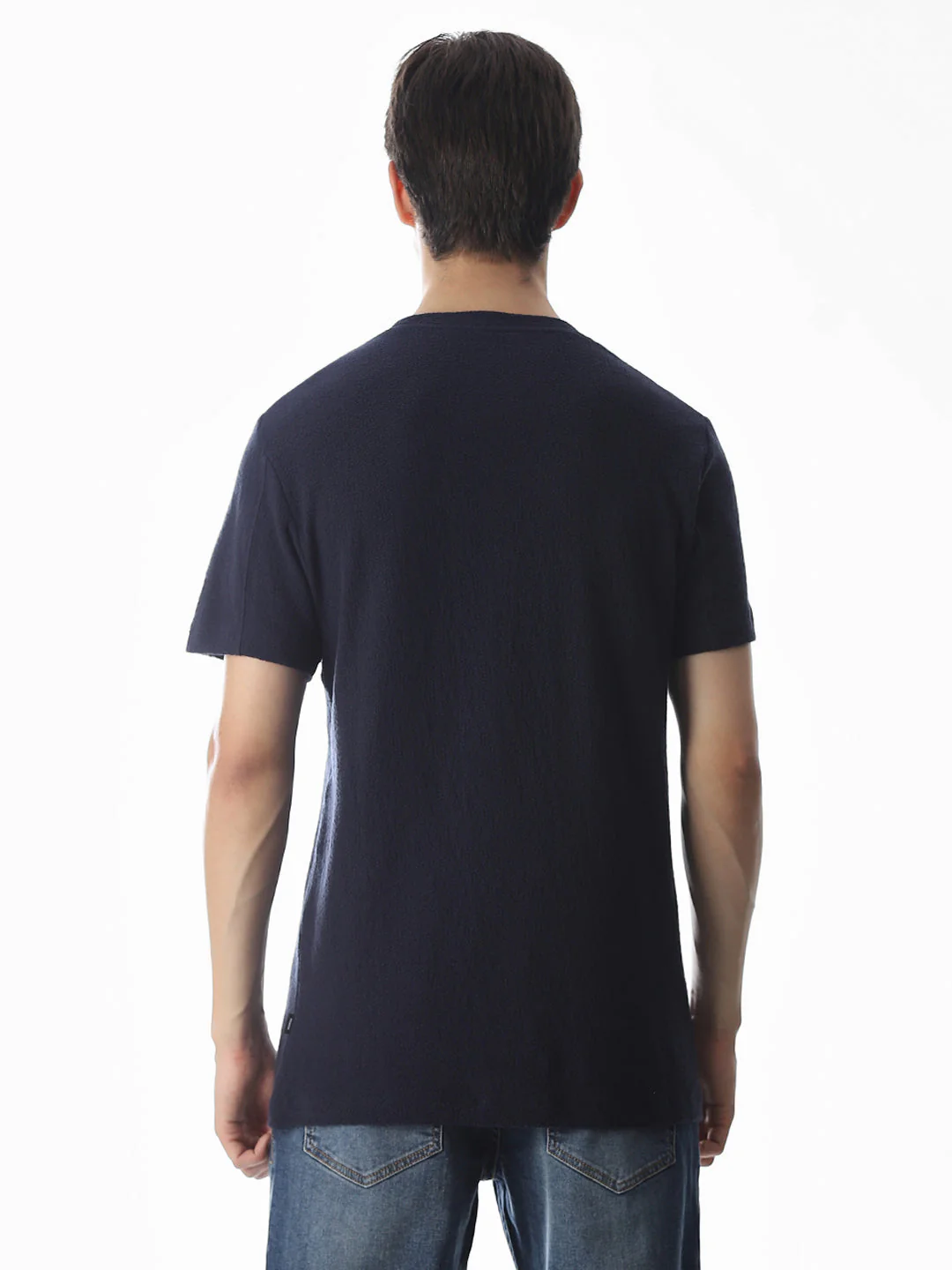 Navy Blue Cotton Crew Neck T-shirt - Image 9