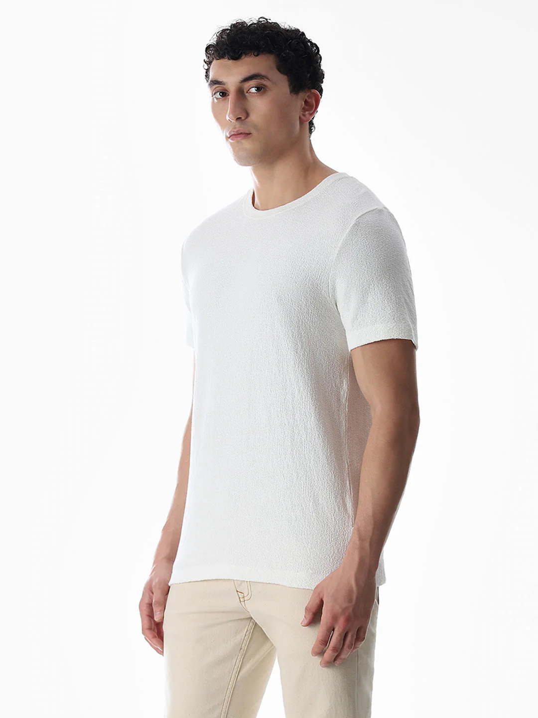 White Cotton Crew Neck T-shirt - Image 3