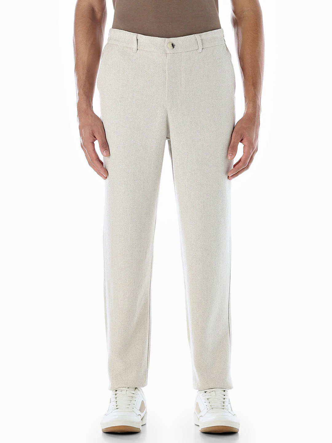Beige Linen Blend Casual Pants - Image 2