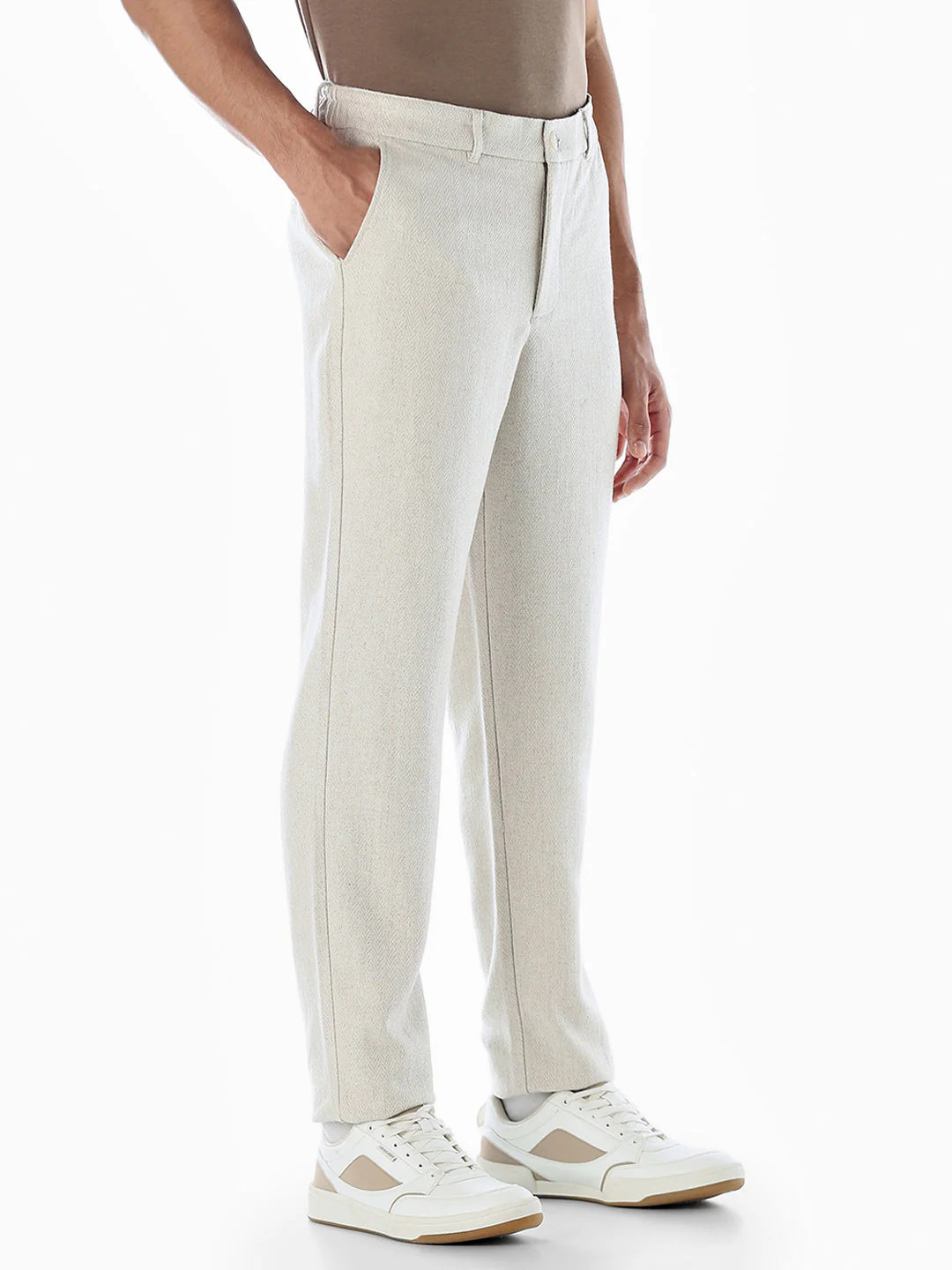 Beige Linen Blend Casual Pants - Image 3