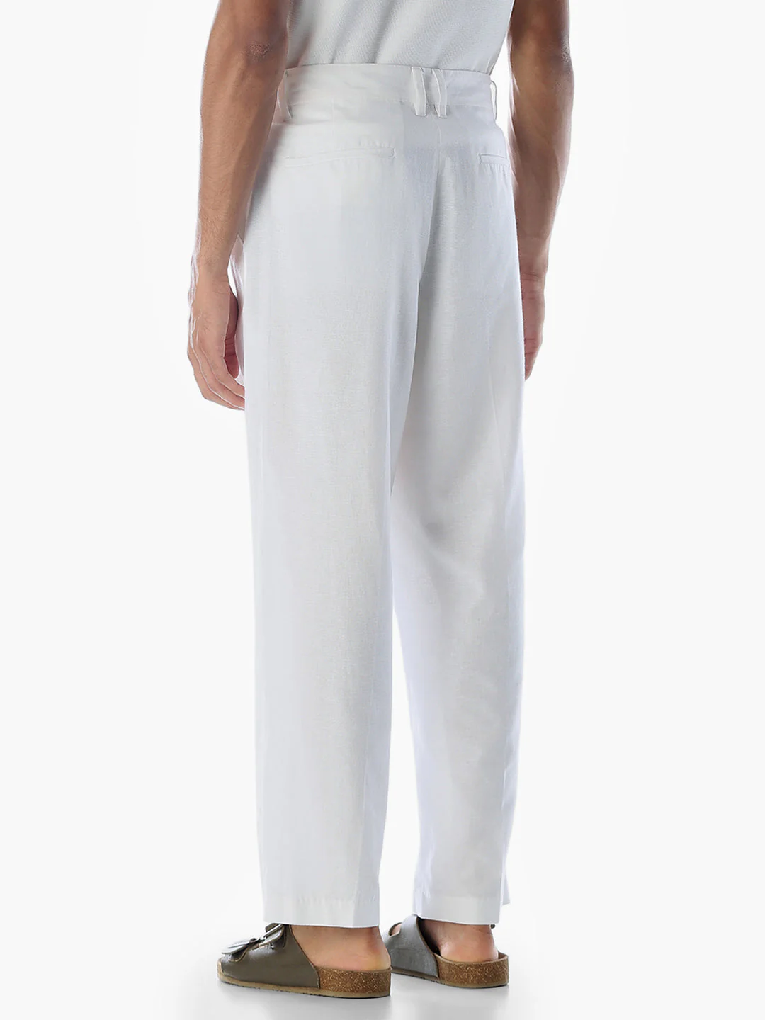 White Cotton-Flax Loose Fit Pants - Image 4