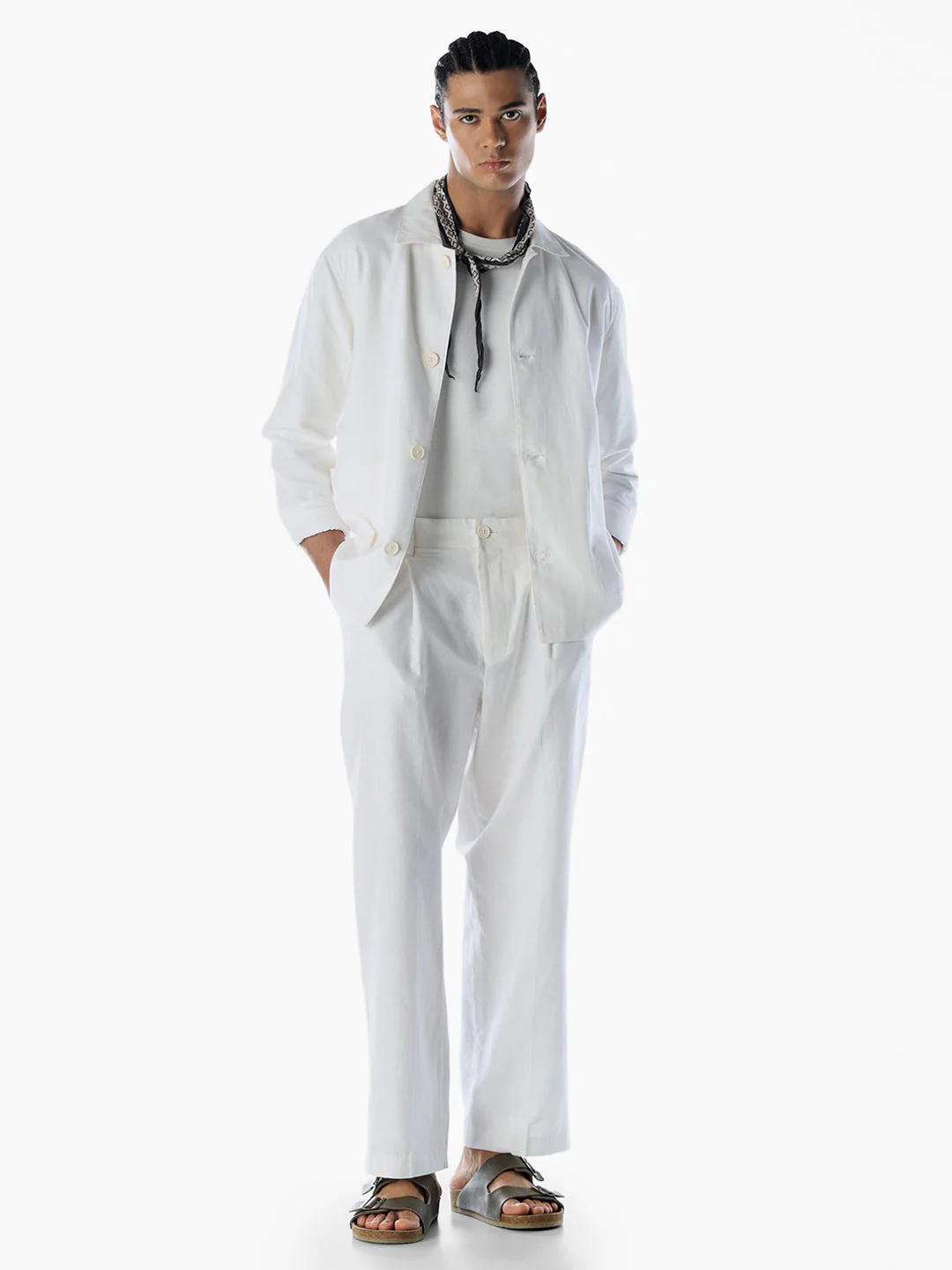 White Cotton-Flax Loose Fit Pants - Image 7