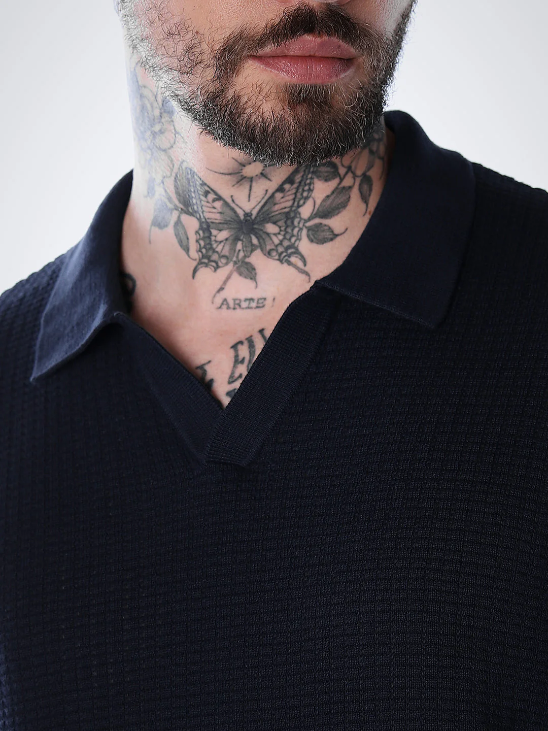 Structured Knitted Regular Fit Polo - Blue - Image 4