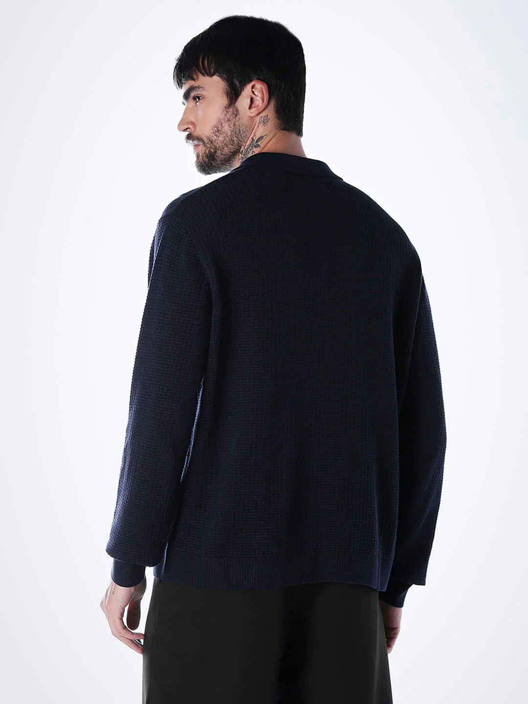 Structured Knitted Regular Fit Polo - Blue - Image 5