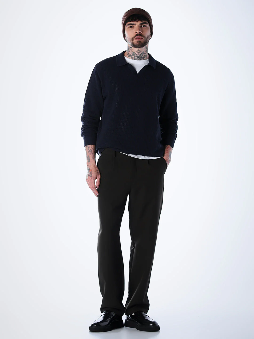 Structured Knitted Regular Fit Polo - Blue - Image 6