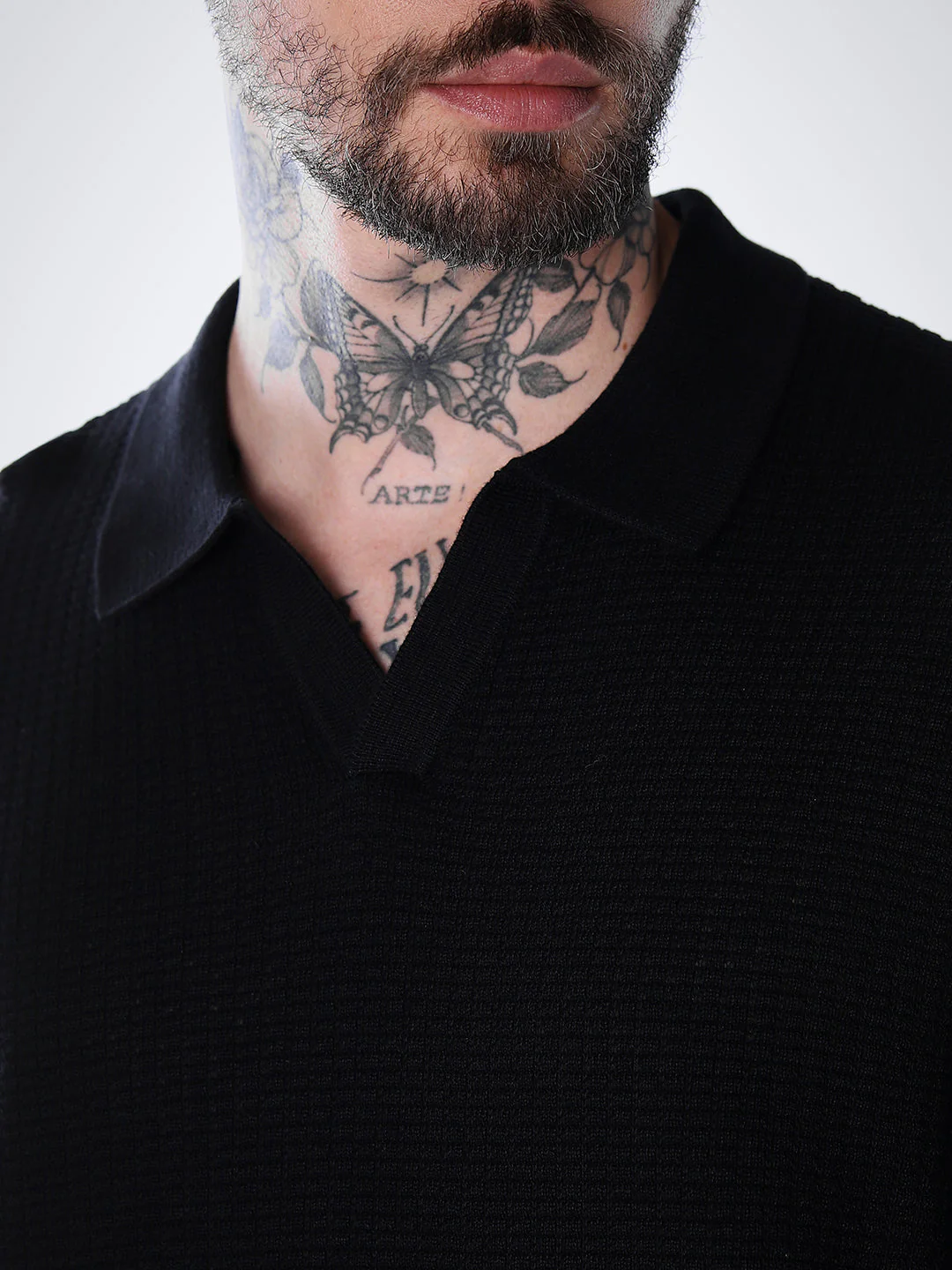 Structured Knitted Regular Fit Polo - Black - Image 4