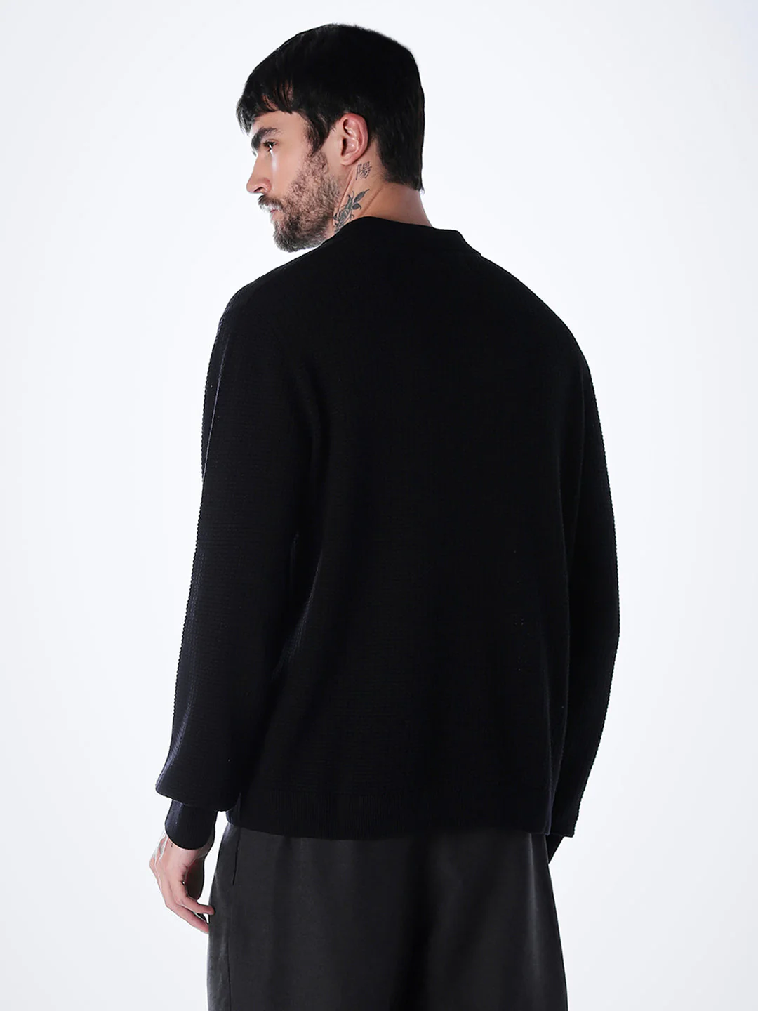 Structured Knitted Regular Fit Polo - Black - Image 5