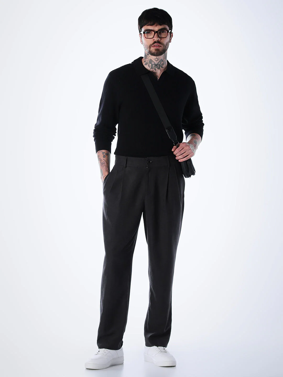 Structured Knitted Regular Fit Polo - Black - Image 6
