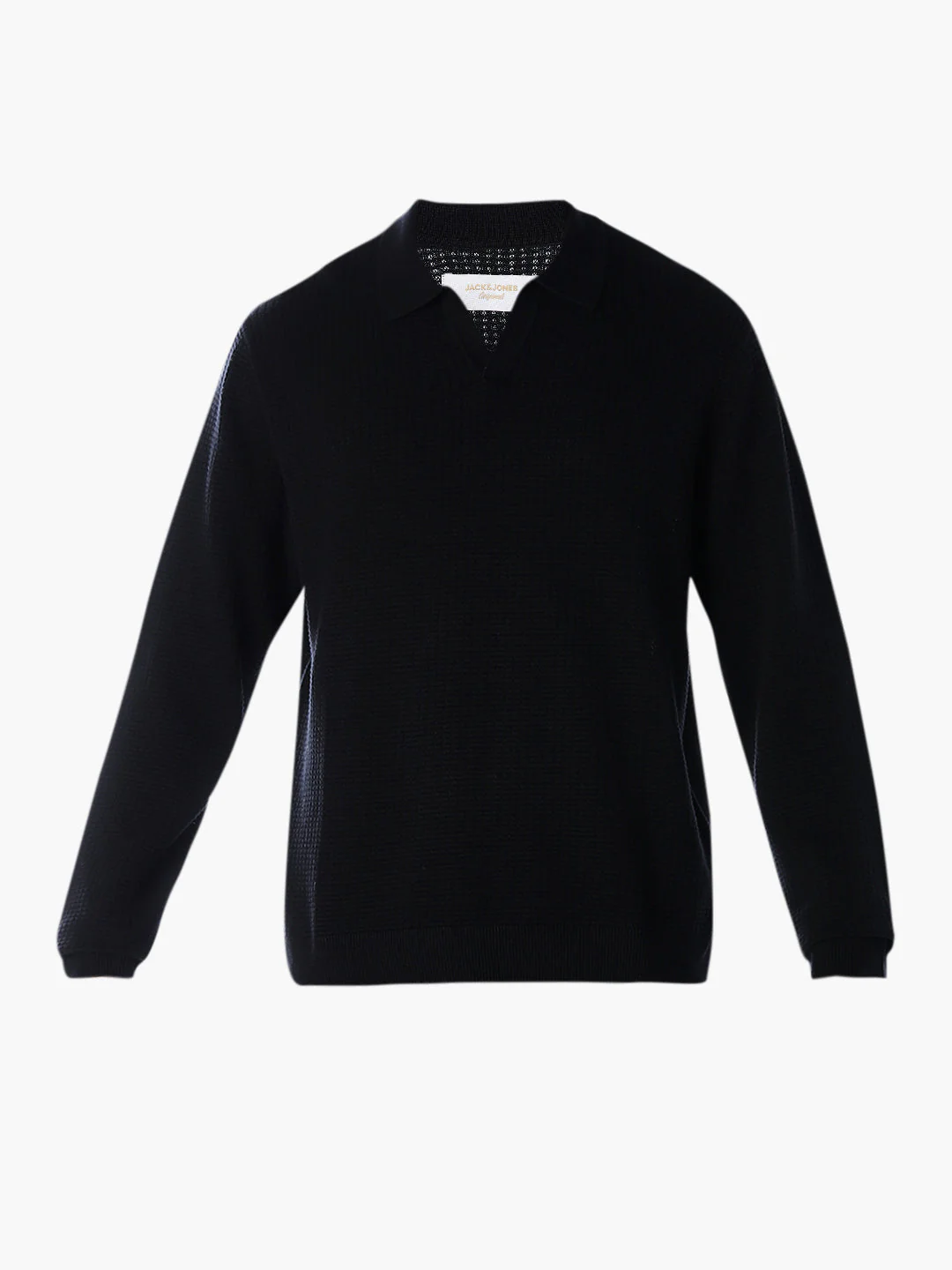 Structured Knitted Regular Fit Polo - Black - Image 7