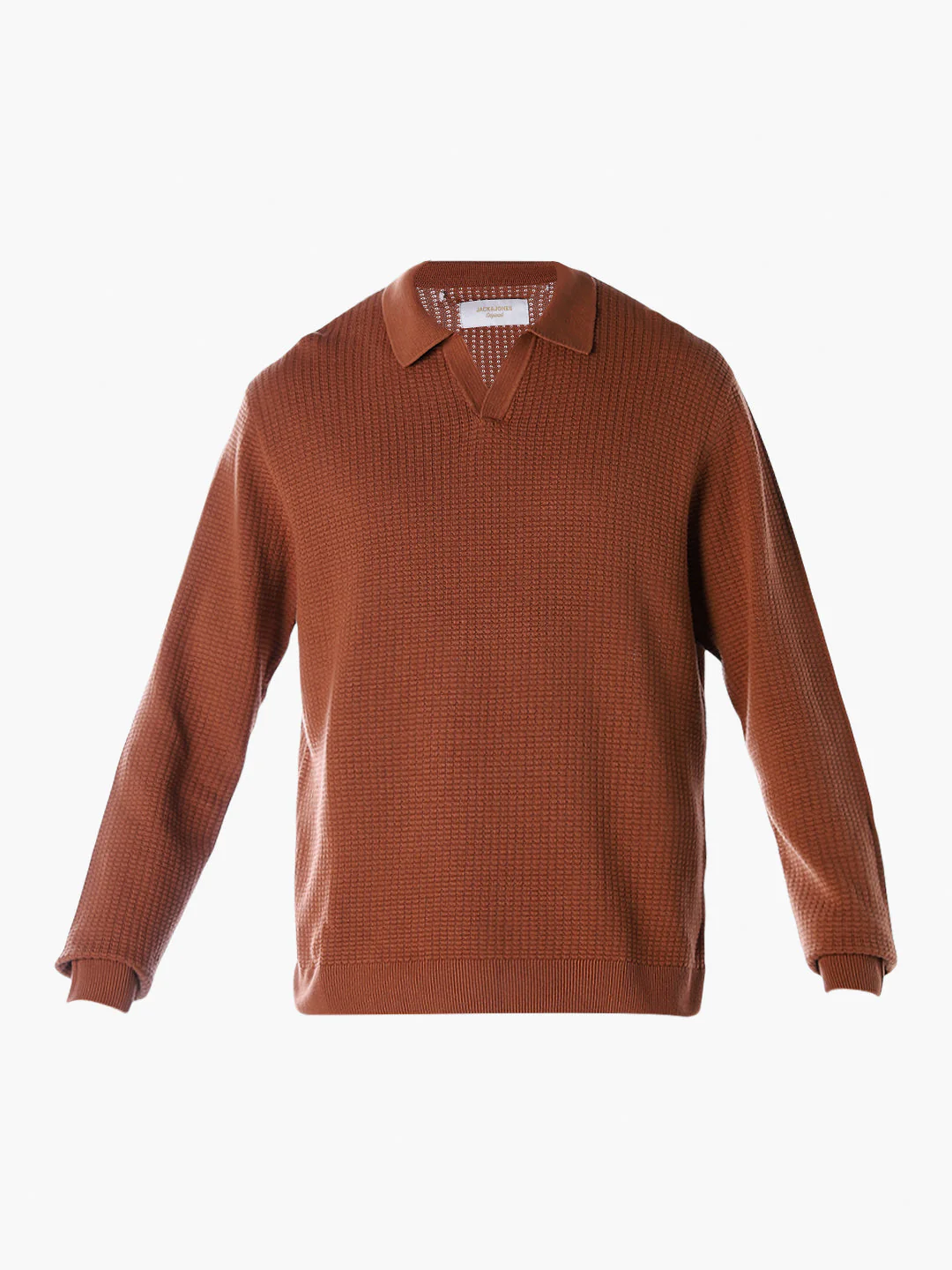 Structured Knitted Regular Fit Polo - Brown - Image 8