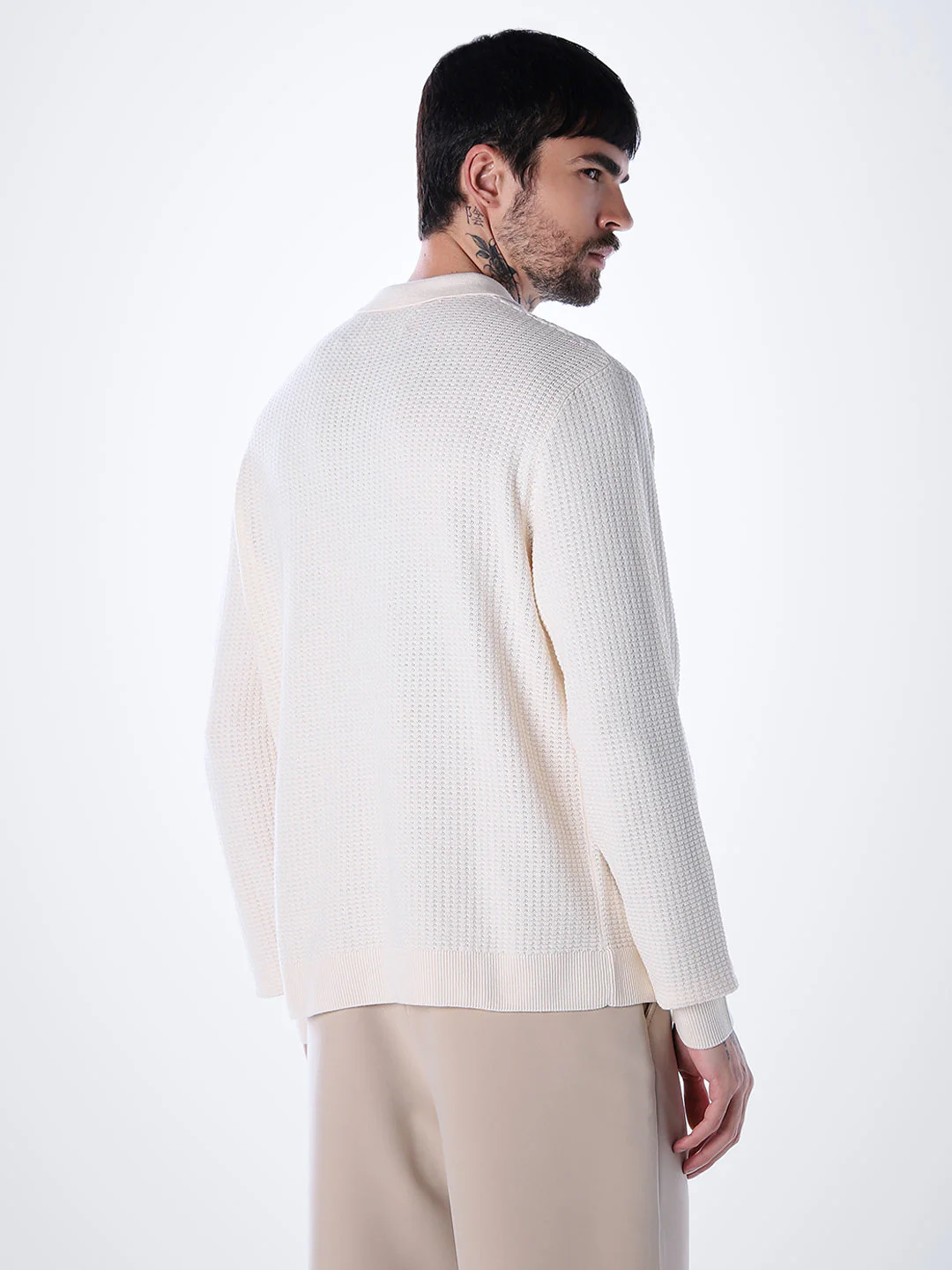 Structured Knitted Regular Fit Polo - White - Image 4
