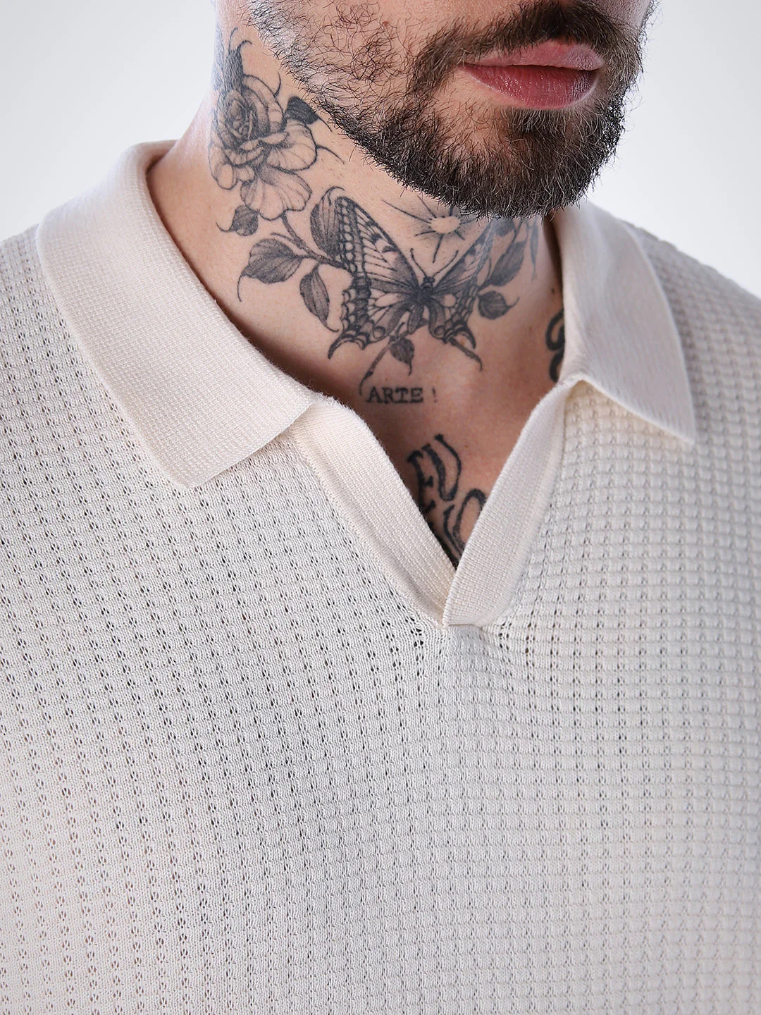 Structured Knitted Regular Fit Polo - White - Image 5