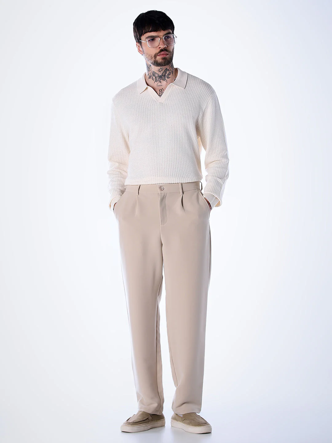 Structured Knitted Regular Fit Polo - White - Image 6
