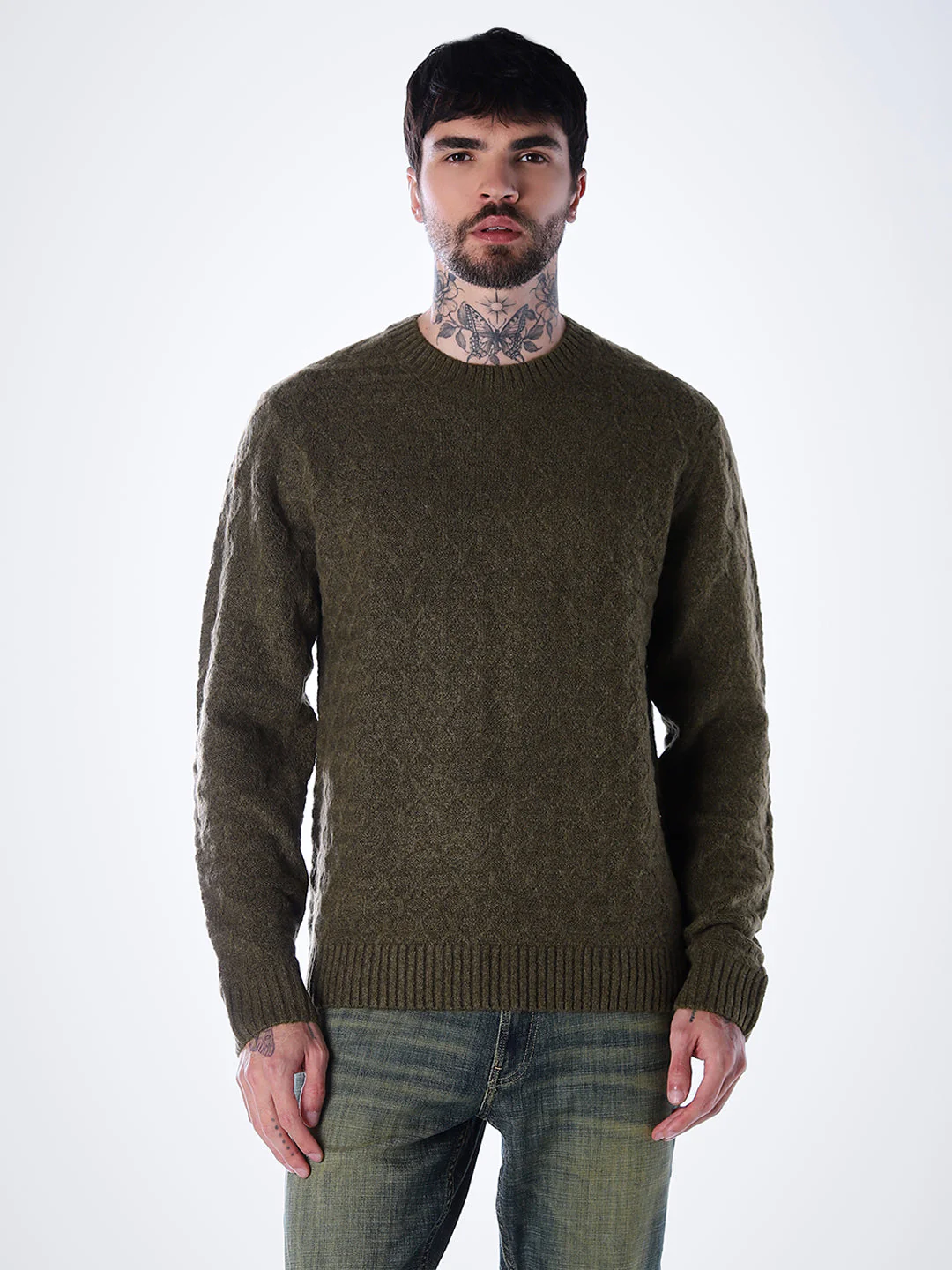 Structured Crew Neck Pullover - Green - Image 2